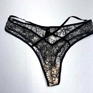 Victoria Secret, Black mesh thong with floral designs and black rhinestones